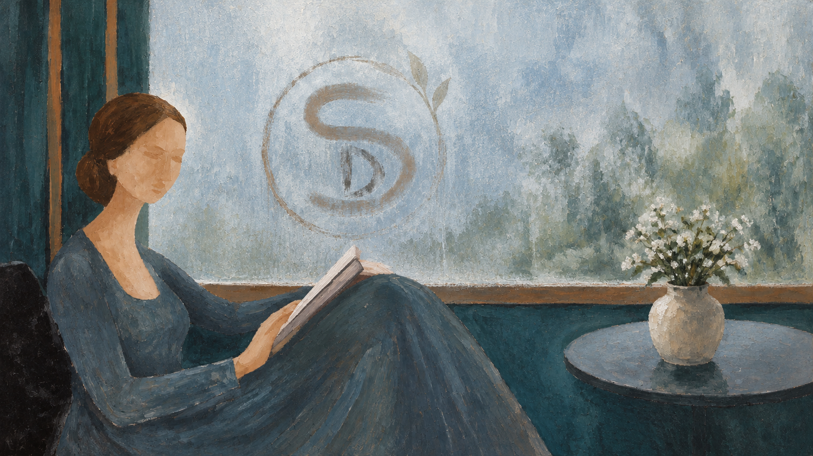 An illustration of a thoughtful reader by a window